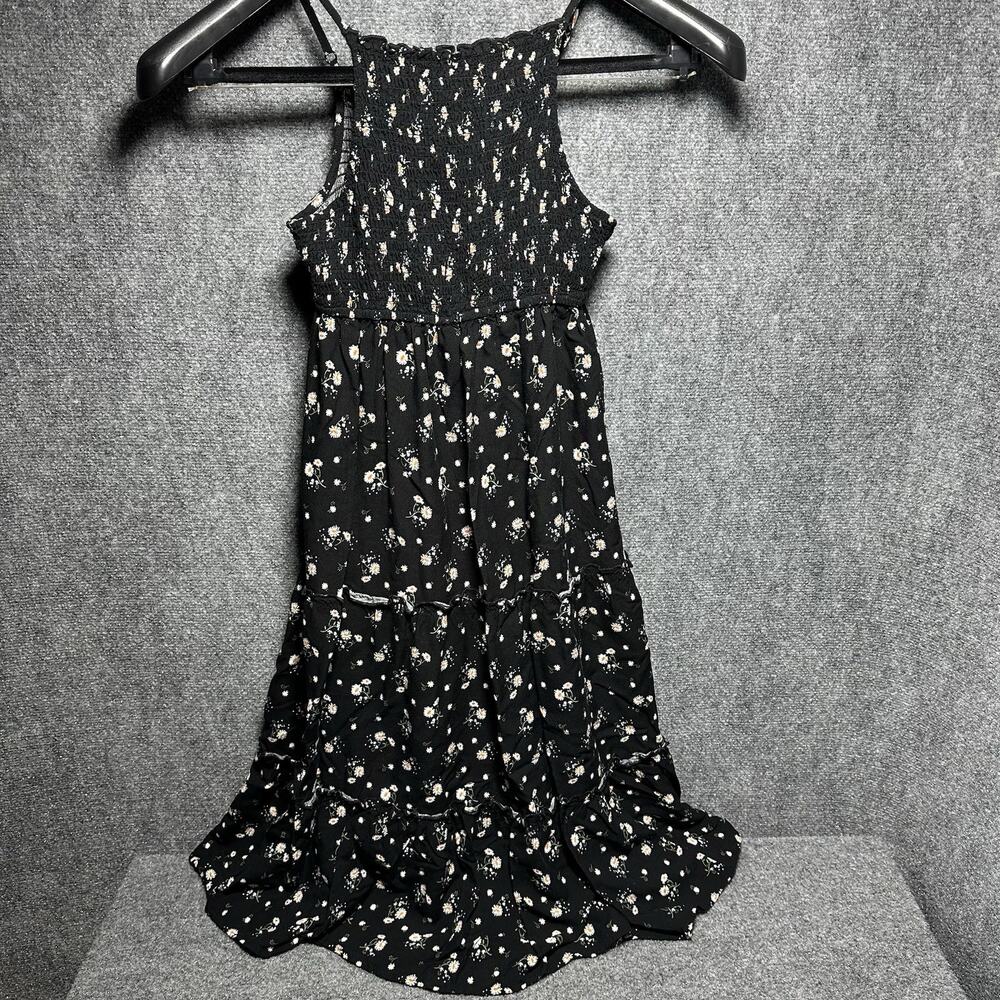 Mary & Mo Women’s Black Smocked Bodice Tiered Midi Dress (Size M) Floral (AOP)